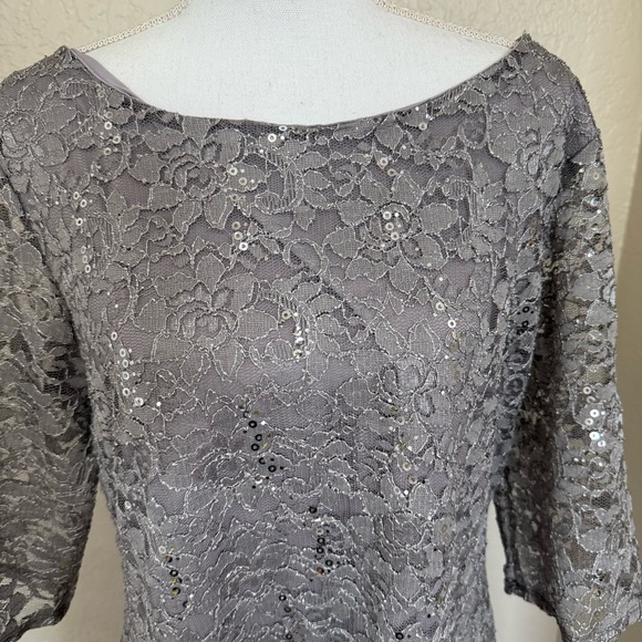 NY Collection Dresses & Skirts - NY Collection Silver Lace Dress with Sequins Size 2X  Formal Evening Wedding
